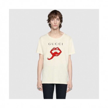 Gucci 2019 Mens Vintage Lips Priting Oversize Cotton Short Sleeved Tshirt - 구찌 남성 빈티지 입술 프린팅 오버사이즈 코튼 반팔티 Guc01036x.Size(s 