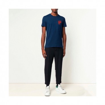 Alexander Mcqueen 2019 Mens Embroidery Skull Cotton Short Sleeved T-shirt 