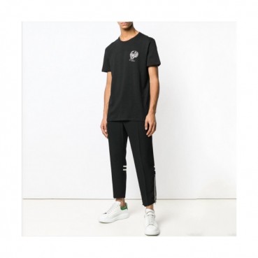 Alexander Mcqueen 2019 Mens Embroidery Skull Cotton Short Sleeved T-shirt 
