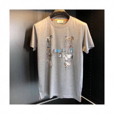 Hermes 2019 Mens Crew - neck Cotton Short Sleeved Tshirt 