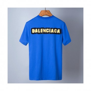 Balenciaga 2019 Mens Logo Patch Crew - neck Cotton Short Sleeved Tshirt 