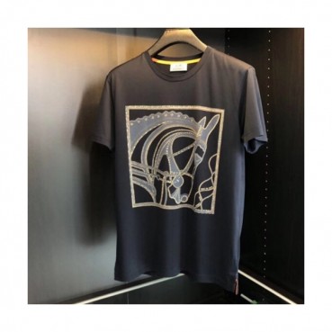 Hermes 2019 Mens Crew - neck Cotton Short Sleeved Tshirt 