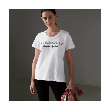 Burberry 2019 Ladies Crew -neck Cotton Short Sleeved Tshirt 