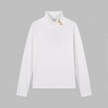 입생로랑 남성 화이트 터틀넥 긴팔티 - Saint laurent Mens White Tshirts 