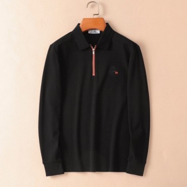 에르메스 남성 블랙 폴로 긴팔티 - Hermes Mens Black Tshirts 
