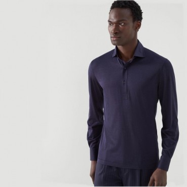 브루넬로쿠치넬리 남성 네이비 폴로 긴팔티 - Brunello Cucinelli Mens Navy Tshirts 