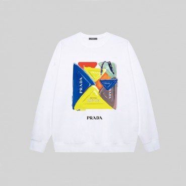 프라다 남자 크루넥 화이트 맨투맨 - Prada Mens White Tshirts 