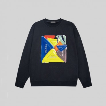 프라다 남자 크루넥 블랙 맨투맨 - Prada Mens Black Tshirts 