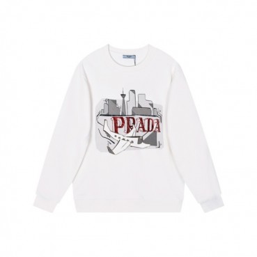 프라다 남성 크루넥 화이트 맨투맨 - Prada Mens White Tshirts 