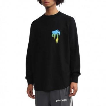팜 엔젤스 남성 블랙 크루넥 긴팔티 - Palm Angels Mens Black Tshirts 