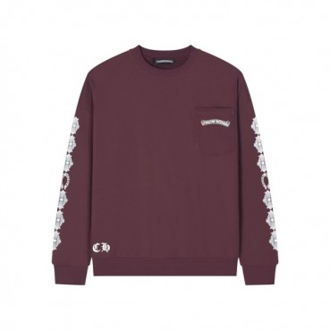 크롬하츠 남성 버건디 맨투맨 - Chrome Hearts Mens Burgundy Tshirts 