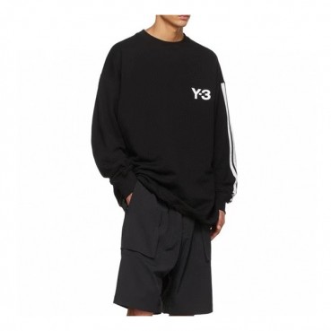 요지야마모토 남성 블랙 크루넥 맨투맨 - Y3 Mens Black Tshirts 