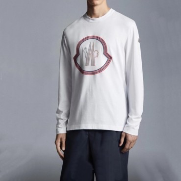 몽클레어 남성 화이트 크루넥 긴팔티 - Moncler Mens White Tshirts 