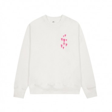 아미 남/녀 크루넥 화이트 맨투맨 - Ami Unisex White Tshirts 