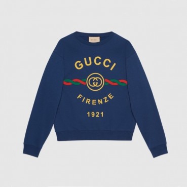 구찌 남/녀 캐쥬얼 블루 맨투맨 - Unisex Blue Tshirts 