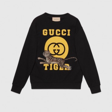 Gucci  Unisex Logo Crew-neck Cotton Tshirts Black 