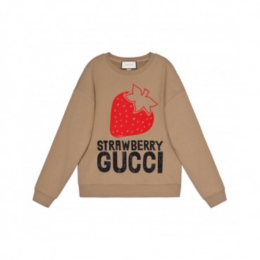 Gucci  Unisex Logo Crew-neck Cotton Tshirts Camel 