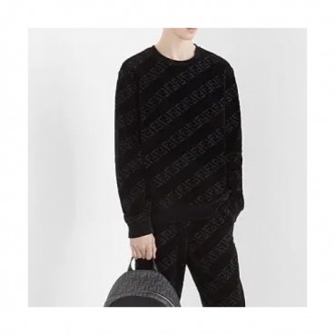 Fendi  Mens Logo Crew-neck Cotton Tshirts Black 
