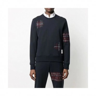 Thom Browne  Mens Strap Crew-neck Cotton Tshirts Navy 