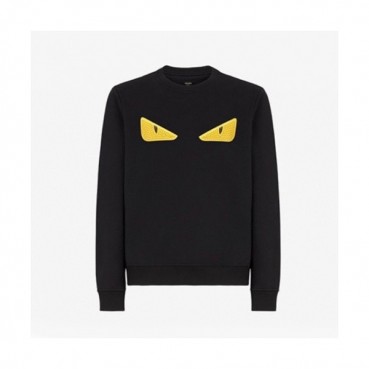 Fendi  Mens Logo Crew-neck Cotton Tshirts Black 