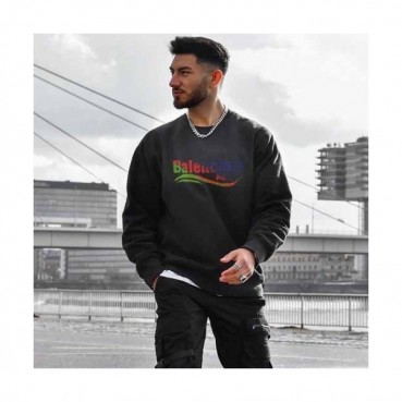 Balenciaga  Mens  Logo Crew-neck Cotton Tshirts Black 