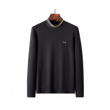 Fendi  Mens Logo Crew-neck Cotton Tshirts Black 