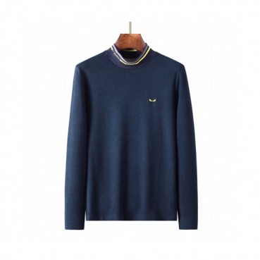 Fendi  Mens Logo Crew-neck Cotton Tshirts Navy 