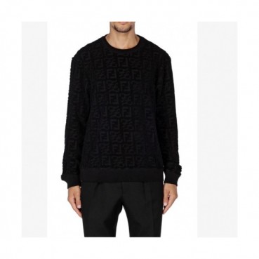 Fendi  Mens Logo Crew-neck Cotton Tshirts Black 