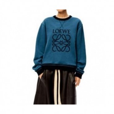 Loewe  Mens Logo Crew-neck Cotton Tshirts Blue 