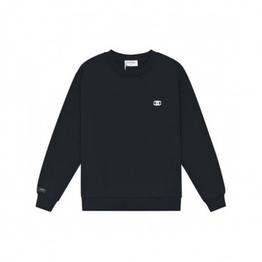 Chanel  Mm/Wm Crew-neck Logo Cotton Tshirts Black 