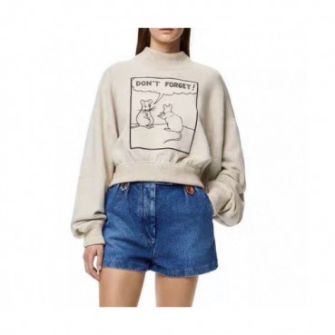 Loewe  Womens Logo Crew-neck Cotton Tshirts Gray 