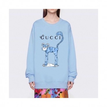 Gucci  Womens Logo Crew-neck Cotton Tshirts Blue 