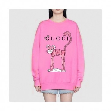 Gucci  Womens Logo Crew-neck Cotton Tshirts Pink 