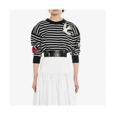 Alexander McQueen  Womens Crew-neck Cotton Tshirts Navy 