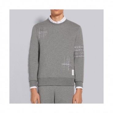 Thom Browne  Mens Strap Crew-neck Cotton Tshirts Gray 