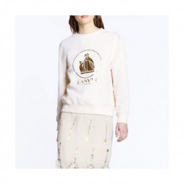 LANVIN Womens Tshirts Ivory - 랑방 2021 여성 로고 긴팔티 