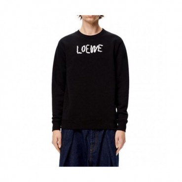 Loewe  Mens Logo Crew-neck Cotton Tshirts Black 