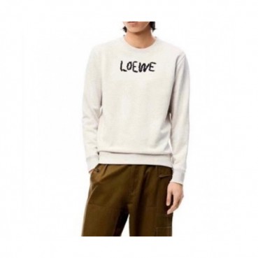 Loewe  Mens Logo Crew-neck Cotton Tshirts White 
