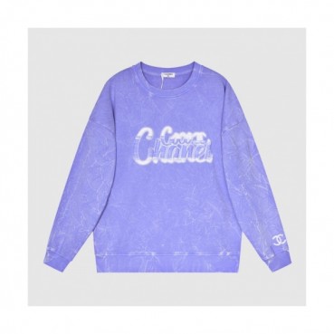 Chanel  Mm/Wm Crew-neck Logo Cotton Tshirts Blue 