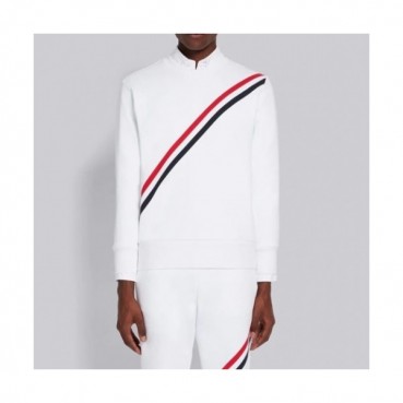 Thom Browne  Mens Strap Crew-neck Cotton Tshirts White 