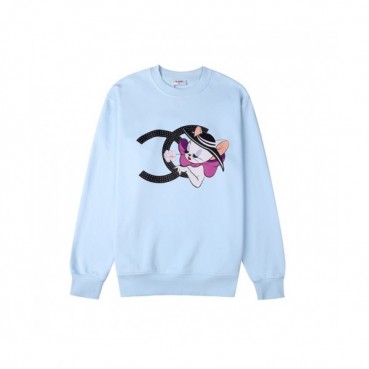 Chanel  Mm/Wm Crew-neck Logo Cotton Tshirts Blue 