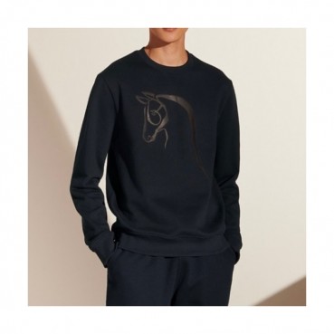 Hermes  Mens Crew-neck Casual Cotton Tshirts Navy 