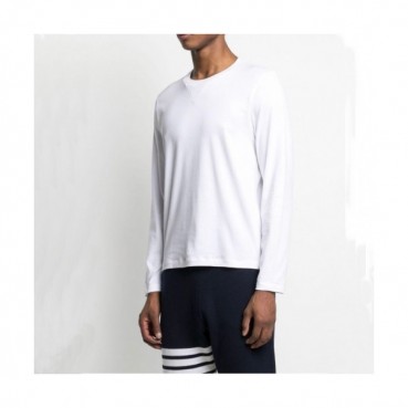 Thom Browne  Mens Strap Crew-neck Cotton Tshirts White 