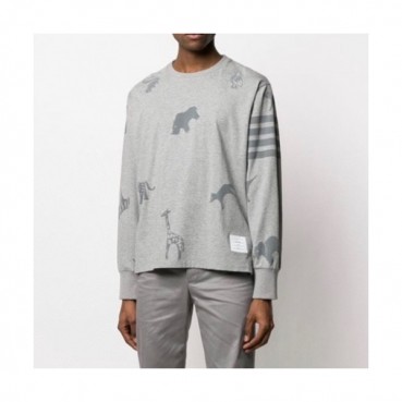 Thom Browne  Mens Strap Crew-neck Cotton Tshirts Gray 