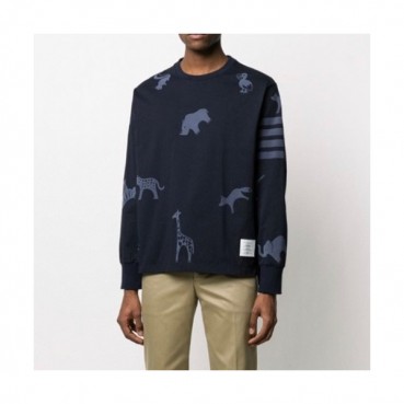 Thom Browne  Mens Strap Crew-neck Cotton Tshirts Navy 