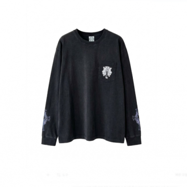 크롬하츠 남성 블랙 긴팔티 - Chrome Hearts Mens Black Tshirts 