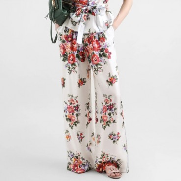 돌체앤가바나 여성 플로럴 프린트 팬츠 - Dolce&Gabbana Womens Multicolor Flower Bouquet Print Twill Trousers 