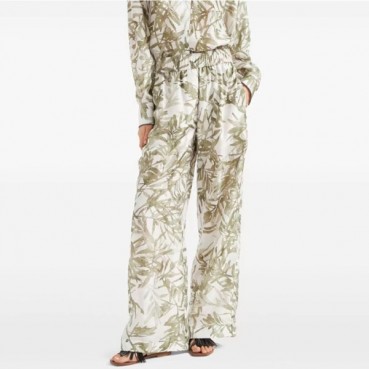 브루넬로쿠치넬리 여성 실크 허바리움 프린트 폰지 파자마 스타일 루즈 팬츠 - Brunello Cucinelli Womens Silk Herbarium Print Pongee Pyjama