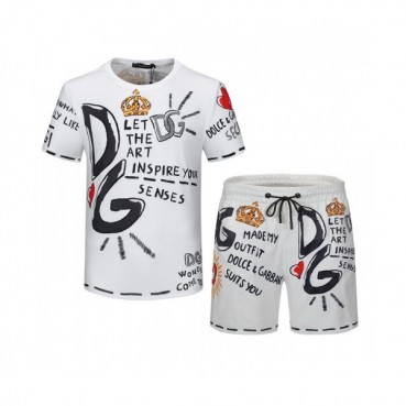 Dolce&Gabbana 2021 Mens Casual Training Short Sleeved Clothes&Half Pants White - 돌체앤가바나 2021 남성 캐쥬얼 트레이닝 반팔티&반바지 Dol0325x Size(m 