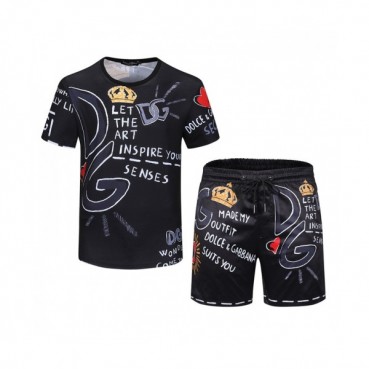 Dolce&Gabbana 2021 Mens Casual Training Short Sleeved Clothes&Half Pants Black - 돌체앤가바나 2021 남성 캐쥬얼 트레이닝 반팔티&반바지 Dol0324x Size(m 